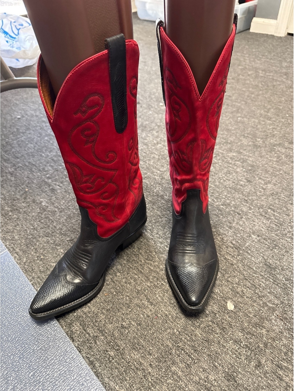 Nine West Black Leather Red Suede Western made in Brazil Cowboy Boots Size 6.5 - Picture 3 of 11